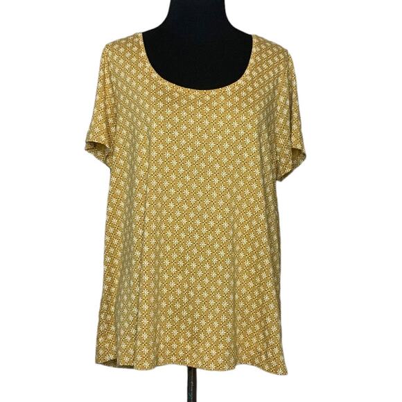 Old Navy yellow mustard floral short sleeves round neck top size M - Picture 1 of 9